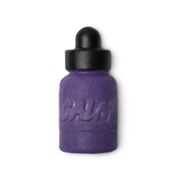 Big Bottle of Calm. A purple bubble bottle, with a black wax 'lid' and the word 'CALM' embossed across the middle of the bottle.