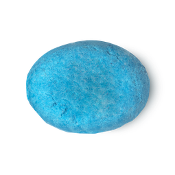 Big. A bright blue, oval shaped solid conditioner bar.