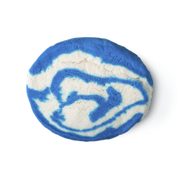 Blue Skies and Fluffy White Clouds. A sky blue and white swirled, oval shaped, bubble bar.