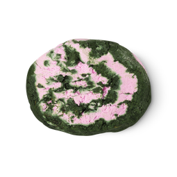 Botanomancy. A dark green and light pink swirled, oval shaped, bubble bar.