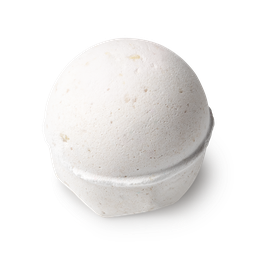Butterball. A simple, round, white bath bomb, with visible pieces of cocoa butter within the bomb. 