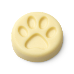 Charity Pot Coin. A small, circular solid body lotion. This one is imprinted with a pawprint design.