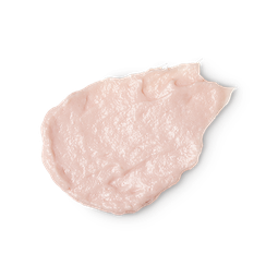 A swatch of pale pink Co-Mingle body scrub, thick with ground tagua nut and bamboo.