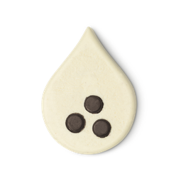 Coco Loco. A cream coloured, teardrop shaped solid shower oil, complete with 3 brown dots in the middle.