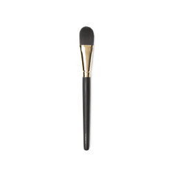 Fresh Faced Brush. A flat foundation/ face mask brush, with tapered brown bristles and a gold and dark wooden handle.