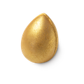 The Golden Egg, a 3D egg shaped bath bomb, with a golden shimmer all over.