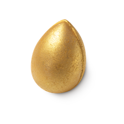The Golden Egg, a 3D egg shaped bath bomb, with a golden shimmer all over.