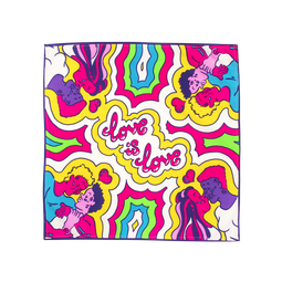 Love is Love Knot Wrap, psychedelic colours around 4 kissing couples of different races and genders, Love is Love written.