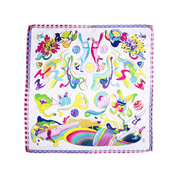 Lush Multiverse. Multicoloured waves and otherworldly designs surround two fighting Lush hares. 