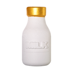 Milky Bottle Bubble Bar. A white milk bottle design with the word MILK raised on the front and a golden cap on top.