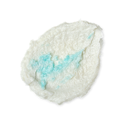 A swatch of original formula Ocean Salt; a cream and light blue swirled, salt-filled scrub.
