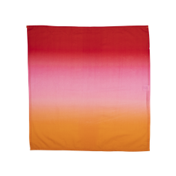 Ombré Knot Wrap, a gradient coloured square wrap, going from red, to pink, to orange.