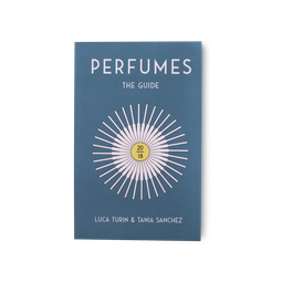 The Book Perfumes The Guide 2018. A blue coloured book depicting perfumes tester in a flower shape.