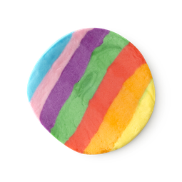 A cross section of blue, pink, purple, green, red, orange and yellow striped Rainbow Fun.