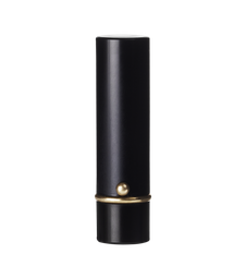 Refillable Lipstick Case. A cylindrical, mattified, black lipstick case, with gold functional details.