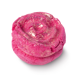 Rose Jam Bubbleroon. Round and pink with a rose shaped glittery top.