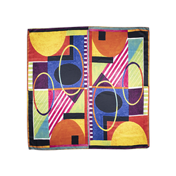Shape and Colour, a large square Knot Wrap with abstract designs of ovals, rectangles and stripes. 