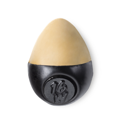 Slap Stick 16W. A medium light-warm, light-tan coloured, egg-shaped solid foundation, with a black wax base.