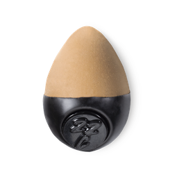 Slap Stick 22C. A medium dark-cool, rich tan coloured, egg-shaped solid foundation, with a black wax base.
