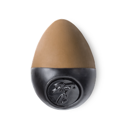 Slap Stick 27C. A medium dark-cool, light chocolate brown, egg-shaped solid foundation, with a black wax base.