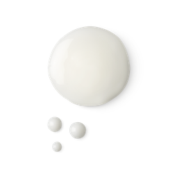 A sample, together with droplets, of smooth, light, white Super Milk conditioning spray.