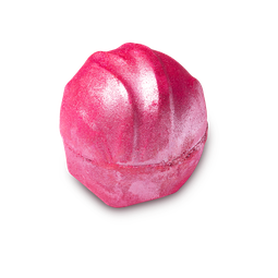 Think Pink. A round, very much pink bath bomb, complete with a silver shimmer coating and a fabric ripple-like design on top.