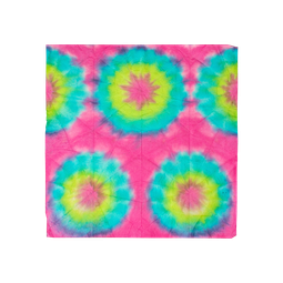 A square Lokta Wrap with pink, green and blue tie-dyed designs all over. 