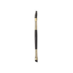 U-N-I-Brow Brush. A double ended brow brush, with a spoolie end and an angled brush end, and a gold and dark wooden handle.