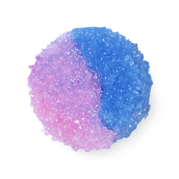 A sample of Unicorn sugar lip scrub, half baby pink and half electric blue in colour, in a yin and yang like pattern.