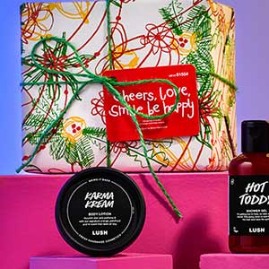 NEW LUSH Cheers, Love, Smile, Be Happy Gift online Set Karma Lotion/Bomb/Soap/Gel