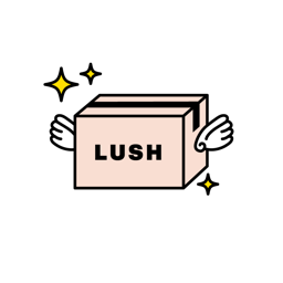 An illustration of a box with LUSH on the front and wings on the sides.