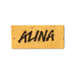 Alina. A yellow, rectangular washcard with "Alina" printed on top. 