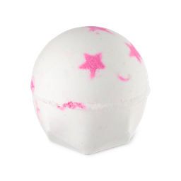American Cream. A classic LUSH bath bomb shame in delicate white with bright pink star shapes and flecks of colour across the whole surface. 