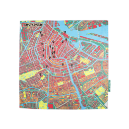 Amsterdam Splash Map, a colourised map of Amsterdam city centre, with some landmarks named and highlighted.