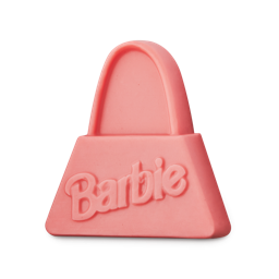 Barbie Handbag soap. A LUSH soap in the shape of the classic, iconic, Barbie handbag and the word "Barbie" embossed on top.