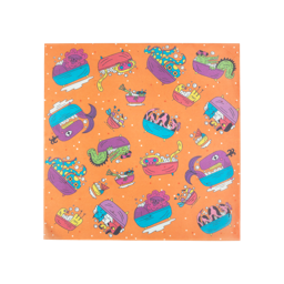 A square Lokta Wrap, The design depicts lots of cartoon animals having fun soaking in the bath.