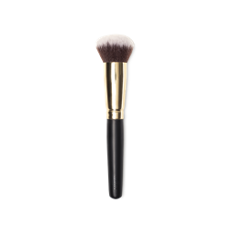 BFF Brush. A domed, foundation buffing brush, with white and brown bristles and a gold and dark wooden handle.