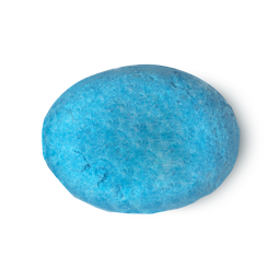 Big. A bright blue, oval shaped solid conditioner bar.