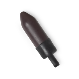Bissau. A rich, burgundy red-brown lipstick refill, protected by a wax outer layer, which features a tab for easy removal.