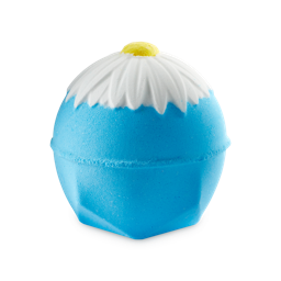 Blooming Beautiful Chamomile. A vibrant, blue bath bomb with an embossed white chamomile flower on top. 