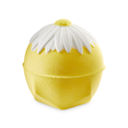 Blooming Beautiful Marigold. An electric-yellow bath bomb with an embossed white flower on top.