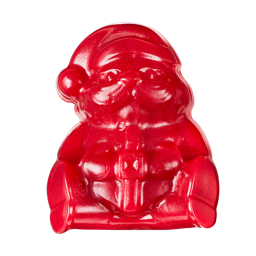 Bouncing Santa. A wobbly, vibrant, robin-red shower jelly shaped just like Santa. 