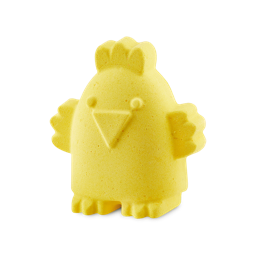 Cheep Cheep. A bright, sunshine-yellow bath bomb shaped like a small chick with small wings stretched out. 