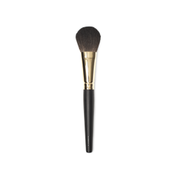 Cheek To Cheek Brush. A blusher brush, with tapered brown bristles and a gold and dark wooden handle.