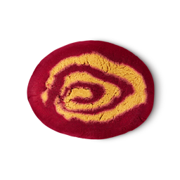 Cinnamon Roll. This classic LUSH bubble bar is swirled with a deep reddish-pink and caramel-yellow.