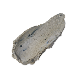 Cosy Cloudberry. A neatly smeared swatch of a thick, cement-grey face mask. It is a slight clay consistency with flecks of back throughout. 