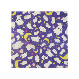 Disco Sheet. A deep purple Lokta wrap patterned with images of dancing sheep in sunglasses and moons. 