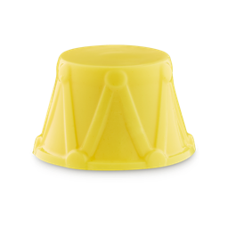 Drummers Drumming. A glossy, bright yellow shower jelly shaped like a classic festive drum.