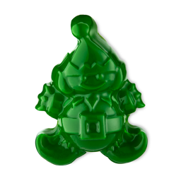 Elfish. A fun, festive-themed, shiny green shower jelly in the shape of a friendly, mischievous elf. It has outstretched arms and legs complete with shoes, belt buckle, pointed ears and hat. 