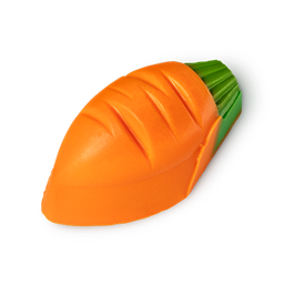 Flowering Carrot, a orange soap in the shape of a carrot, with a green top.   